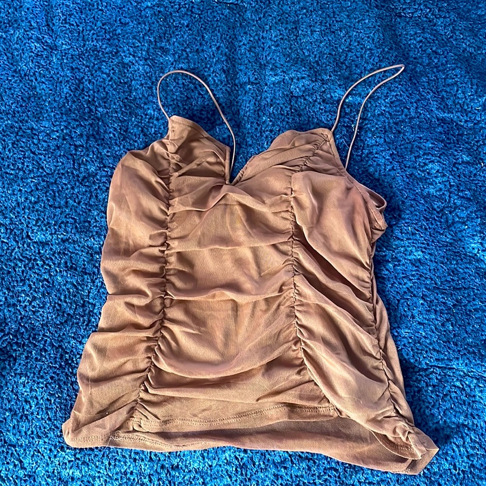 Brown tank top with lace, Inside silk layer.
